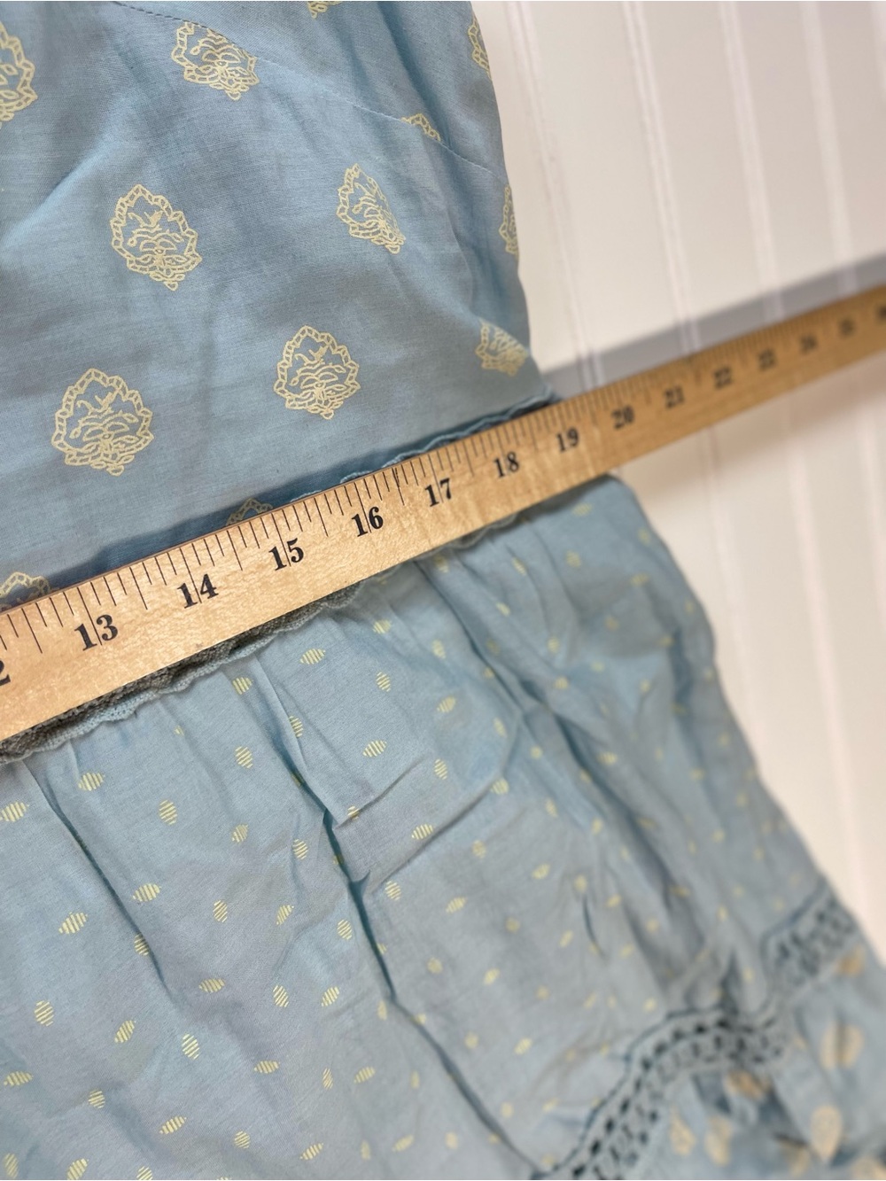 Pilcro By Anthropologie Citrus Fruit Ruffled Eyelet Midi Dress | Blue | Size L - Picture 6 of 9